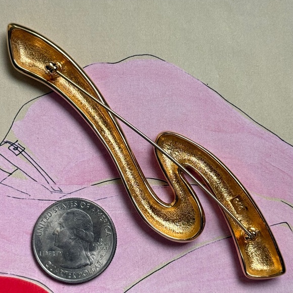 VINTAGE FERNANDO ORIGINALS Brooch Abstract Scribble Polished Gold Metal 80s - Picture 4 of 5
